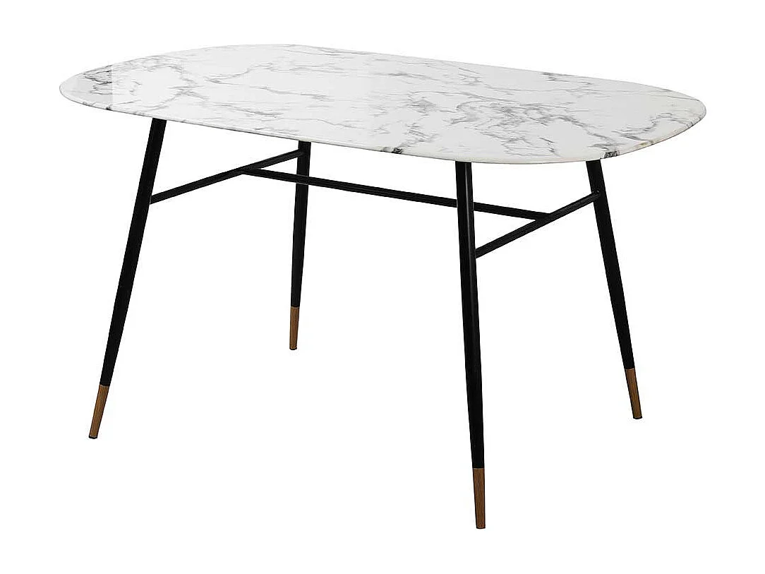 Retro Esszimmertisch Marmoroptik Glasplatte Metallgestell