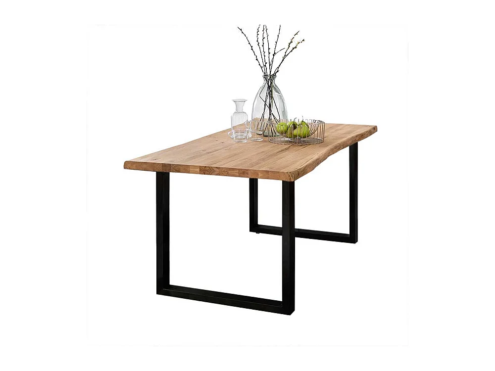 Baumkantentisch Industriestil aus Eiche Massivholz Bügelgestell