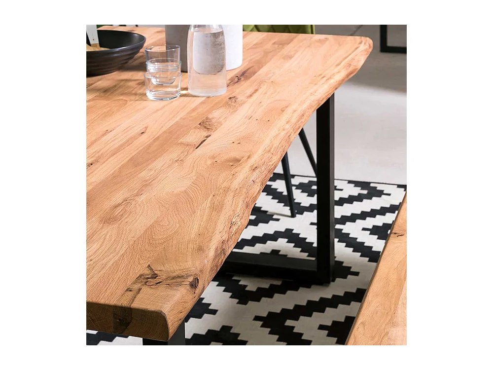 Baumkantentisch Industriestil aus Eiche Massivholz Bügelgestell