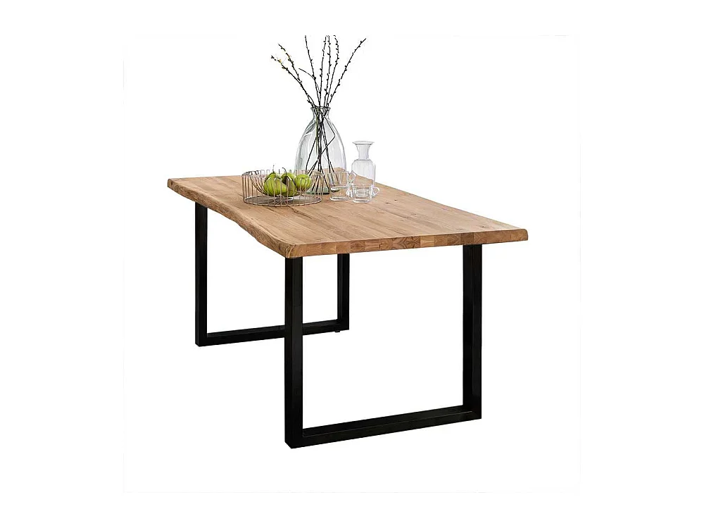 Baumkantentisch Industriestil aus Eiche Massivholz Bügelgestell