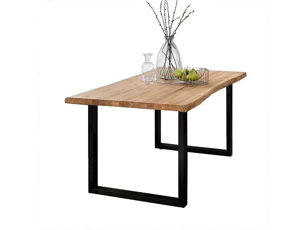 Baumkantentisch Industriestil aus Eiche Massivholz Bügelgestell