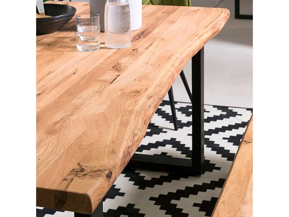 Baumkantentisch Industriestil aus Eiche Massivholz Bügelgestell