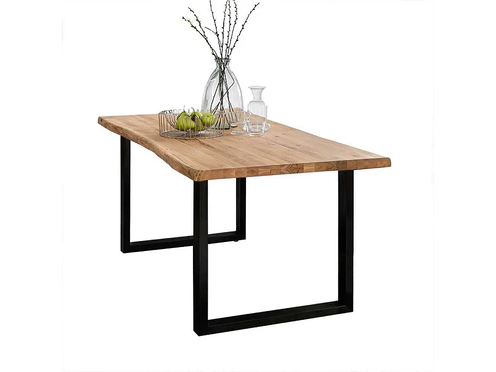 Baumkantentisch Industriestil aus Eiche Massivholz Bügelgestell