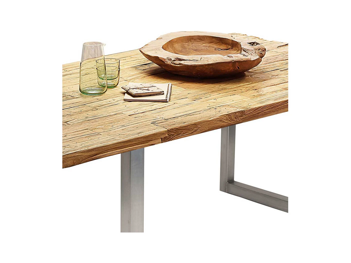 Designer Tisch aus Teak Recyclingholz und Stahl 100 cm tief