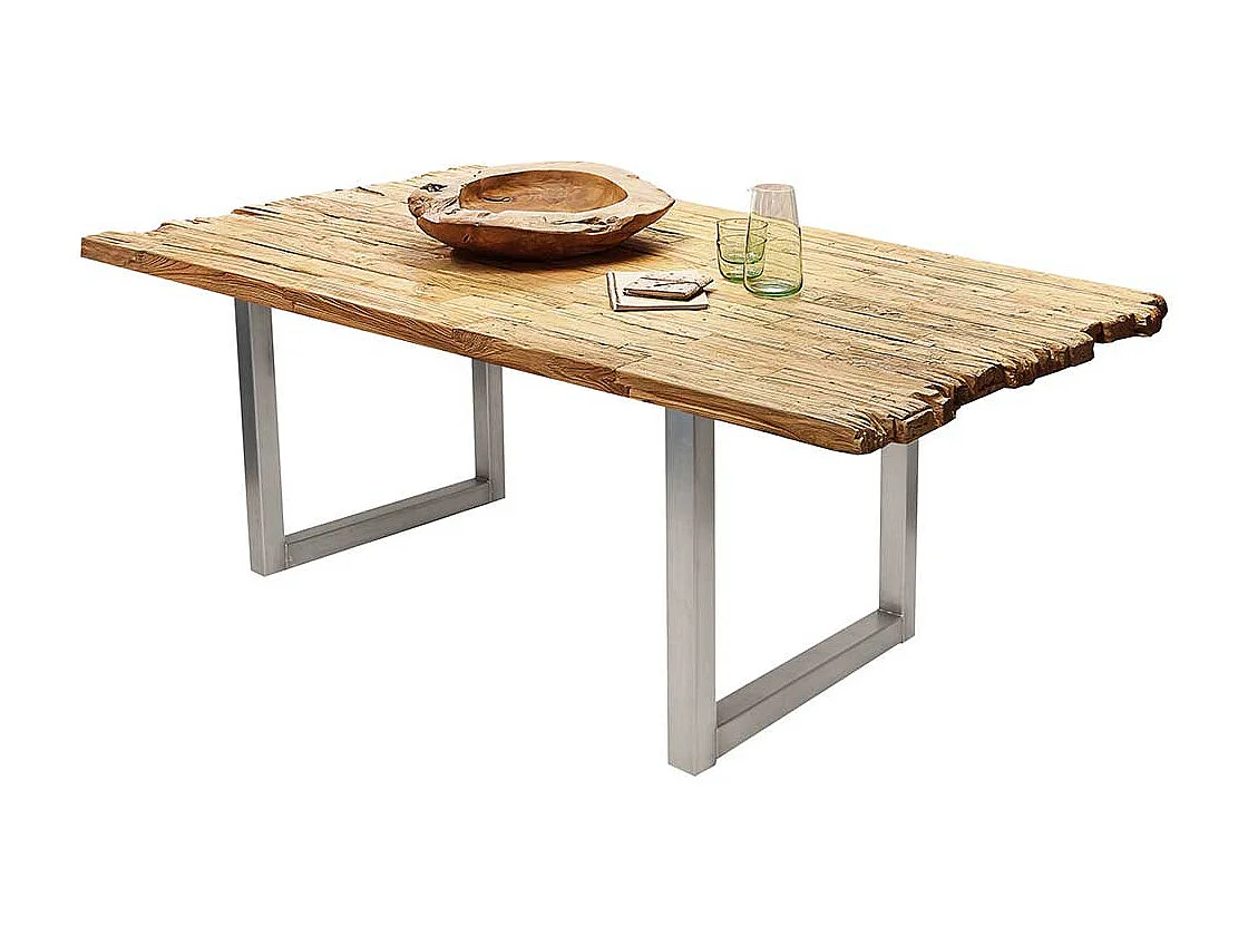 Designer Tisch aus Teak Recyclingholz und Stahl 100 cm tief