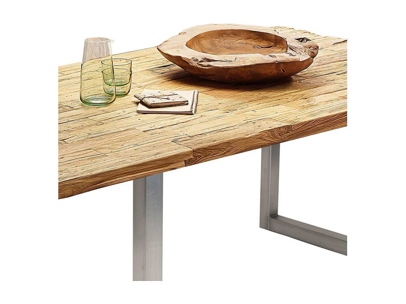 Designer Tisch aus Teak Recyclingholz und Stahl 100 cm tief