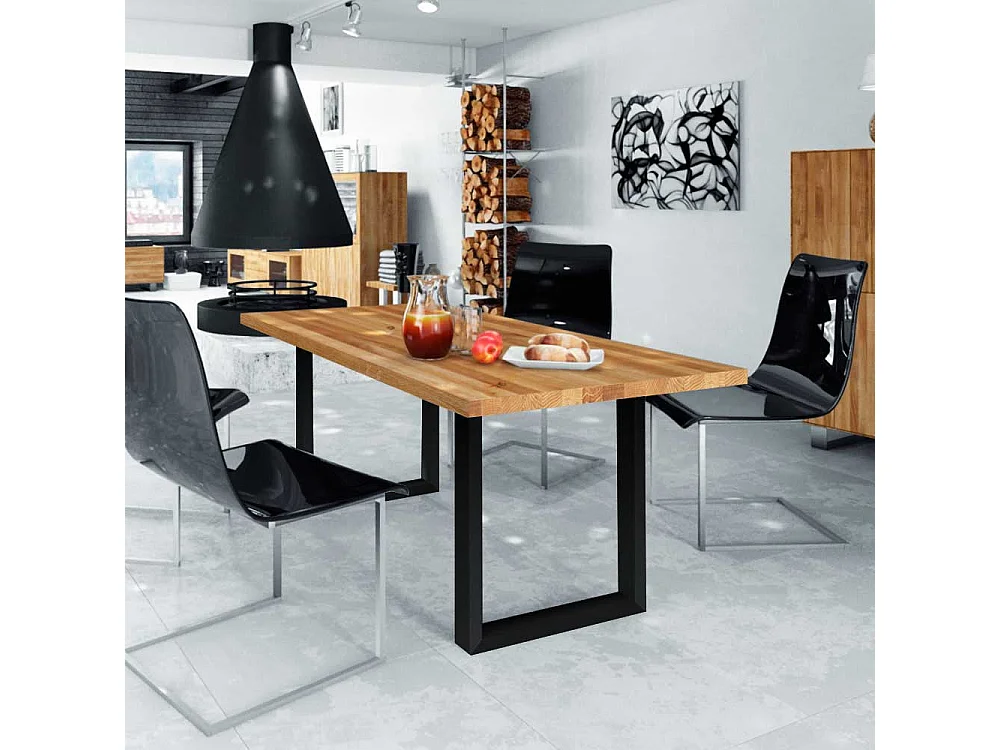 Massiv Esszimmertisch aus Wildeiche geölt Stahl