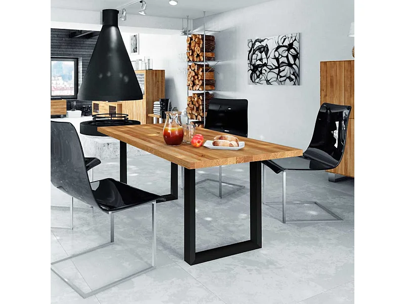 Massiv Esszimmertisch aus Wildeiche geölt Stahl