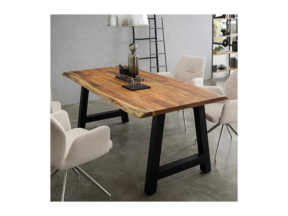 A Gestell Esstisch aus Akazie Massivholz & Metall natürlicher Baumkante