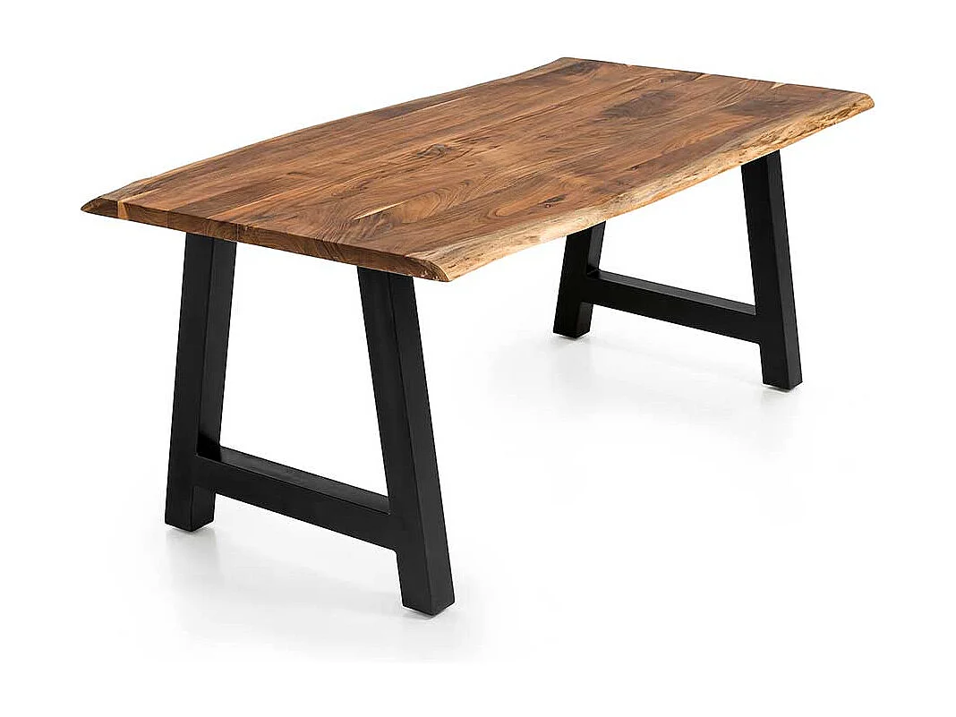 A Gestell Esstisch aus Akazie Massivholz & Metall natürlicher Baumkante