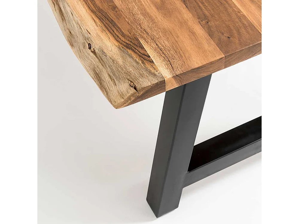A Gestell Esstisch aus Akazie Massivholz & Metall natürlicher Baumkante