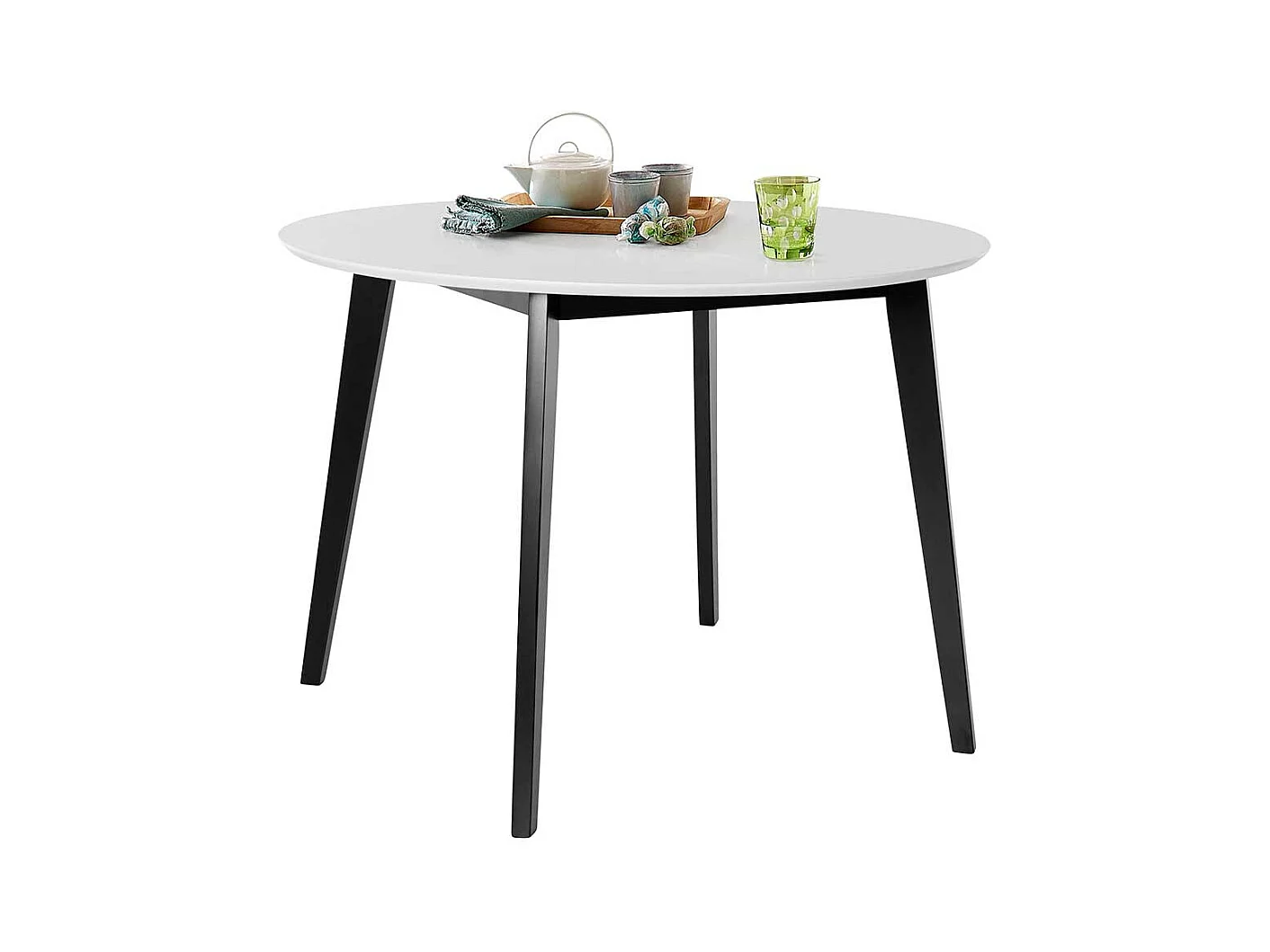 Kleiner Esszimmer Tisch in Weiß und Schwarz runder Tischplatte