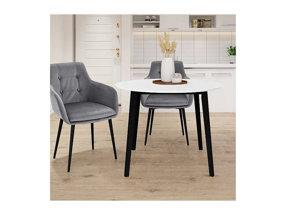 Kleiner Esszimmer Tisch in Weiß und Schwarz runder Tischplatte