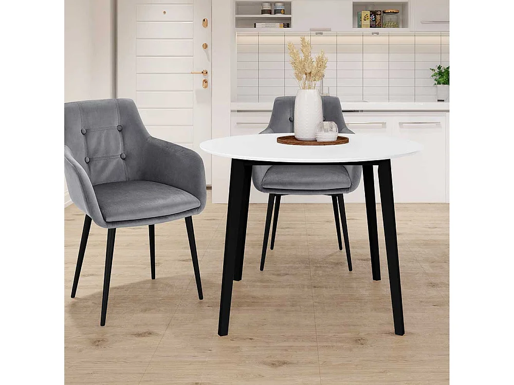 Kleiner Esszimmer Tisch in Weiß und Schwarz runder Tischplatte