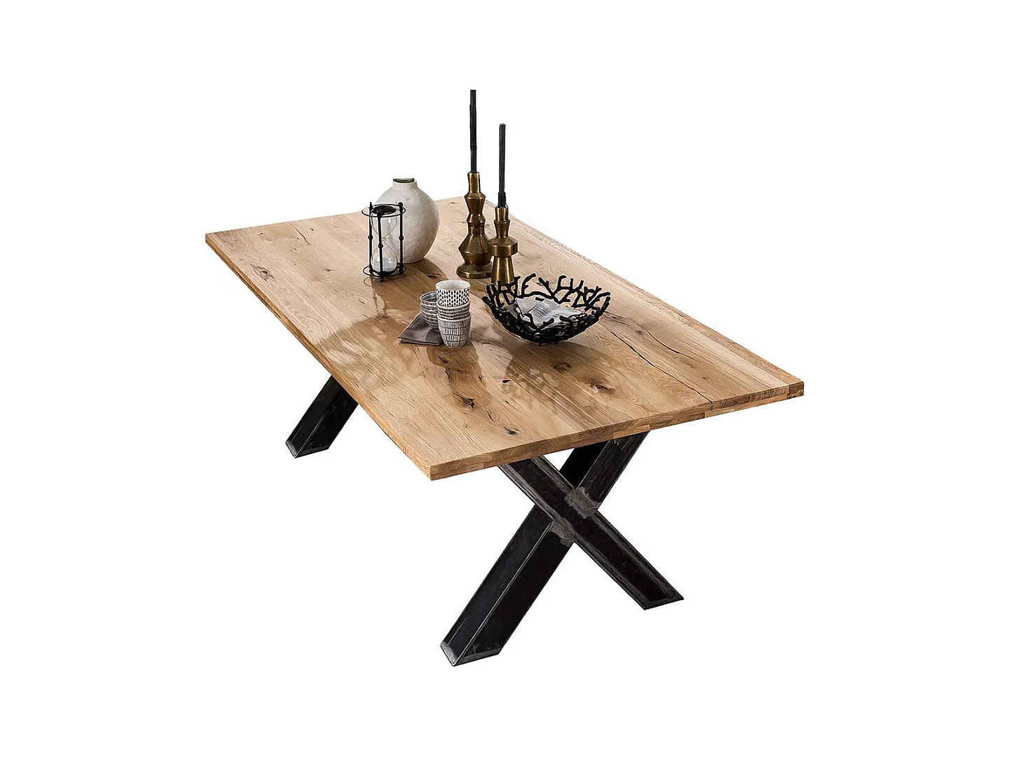 Esszimmertisch aus Wildeiche Massivholz und Eisen Industriedesign