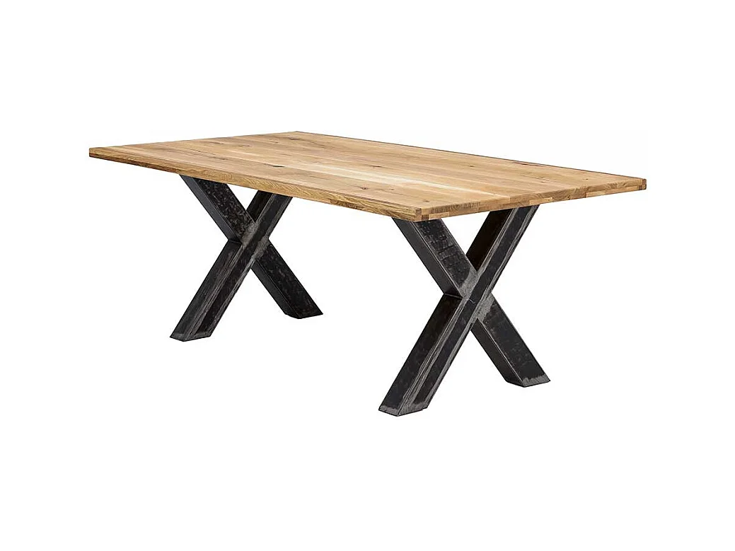Esszimmertisch aus Wildeiche Massivholz und Eisen Industriedesign