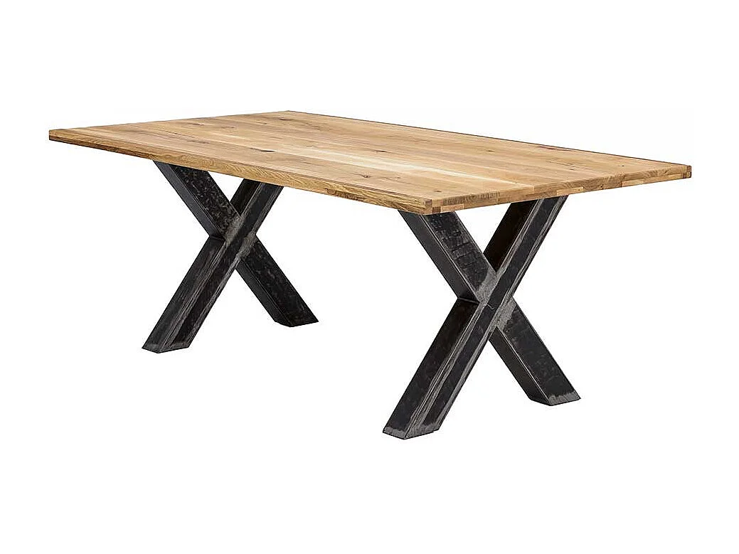 Esszimmertisch aus Wildeiche Massivholz und Eisen Industriedesign