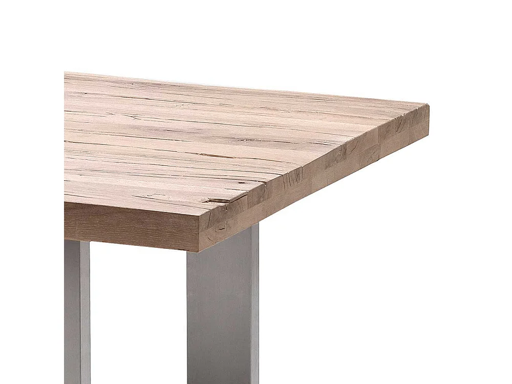 Tisch aus Eiche massiv gekälkt Edelstahl