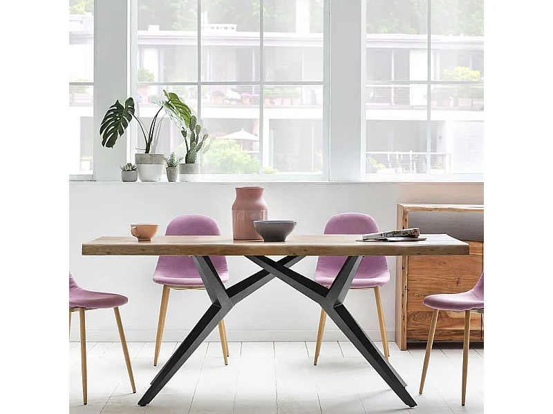 Esszimmertisch aus Mangobaum Massivholz Metall 4-Fußgestell