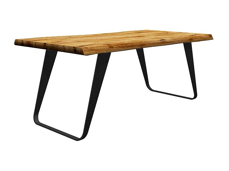 Tisch Baumkante Bügelgestell aus Eiche Massivholz Metall