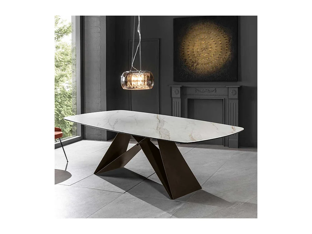 Luxus Esszimmer Tisch in Creme und Schwarzbraun Platte aus Glas und Keramik