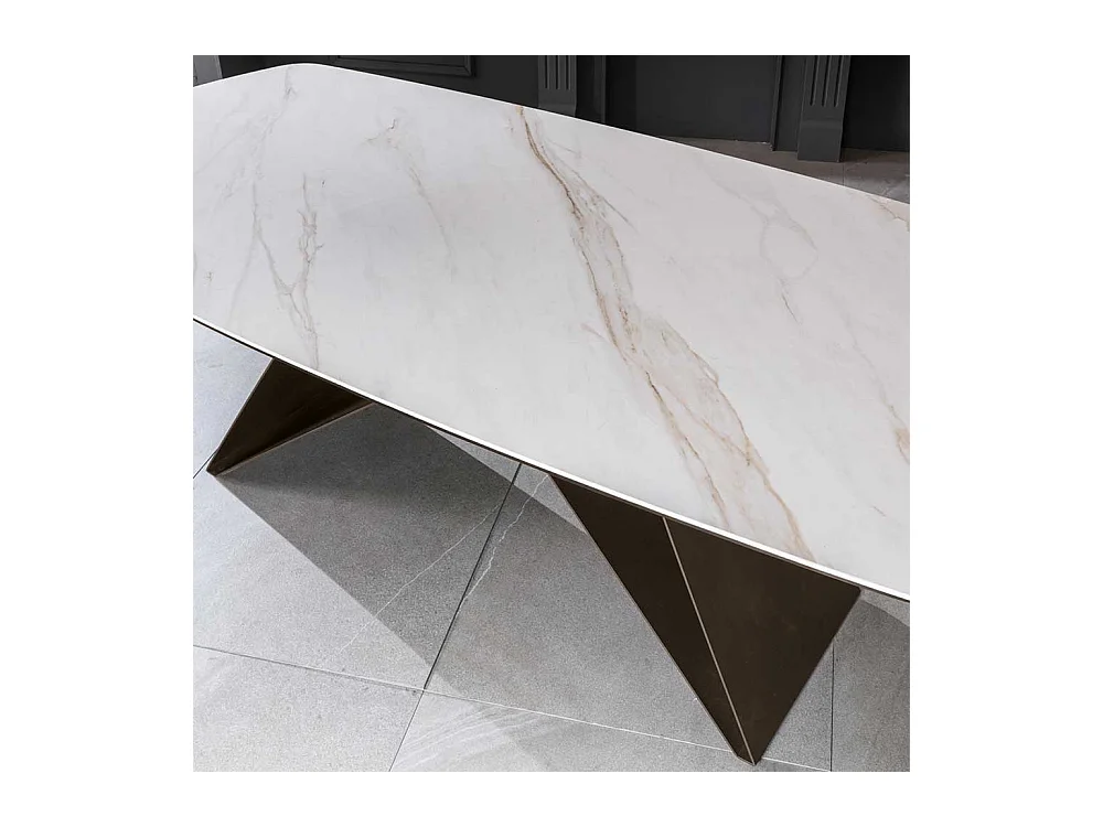 Luxus Esszimmer Tisch in Creme und Schwarzbraun Platte aus Glas und Keramik