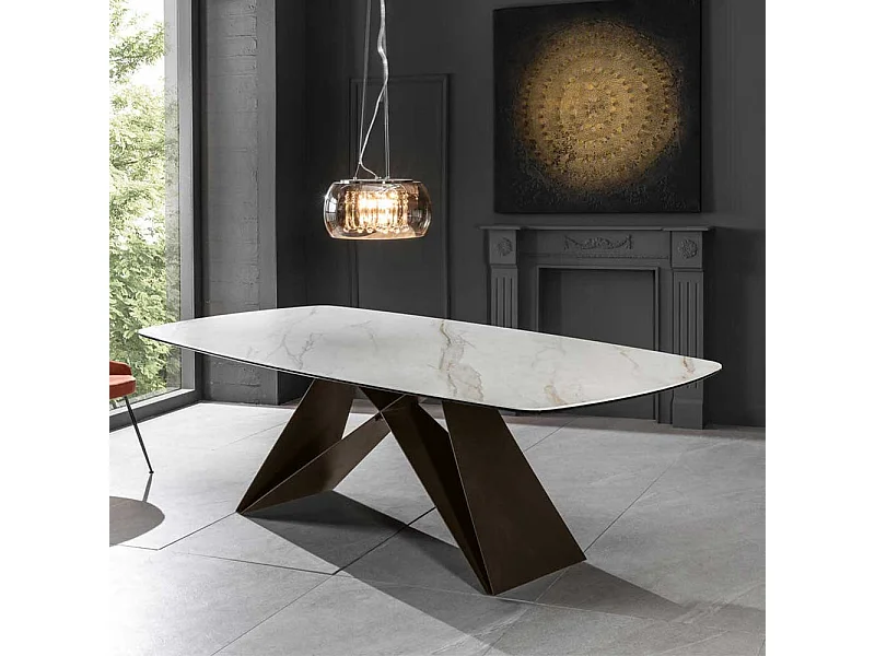 Luxus Esszimmer Tisch in Creme und Schwarzbraun Platte aus Glas und Keramik