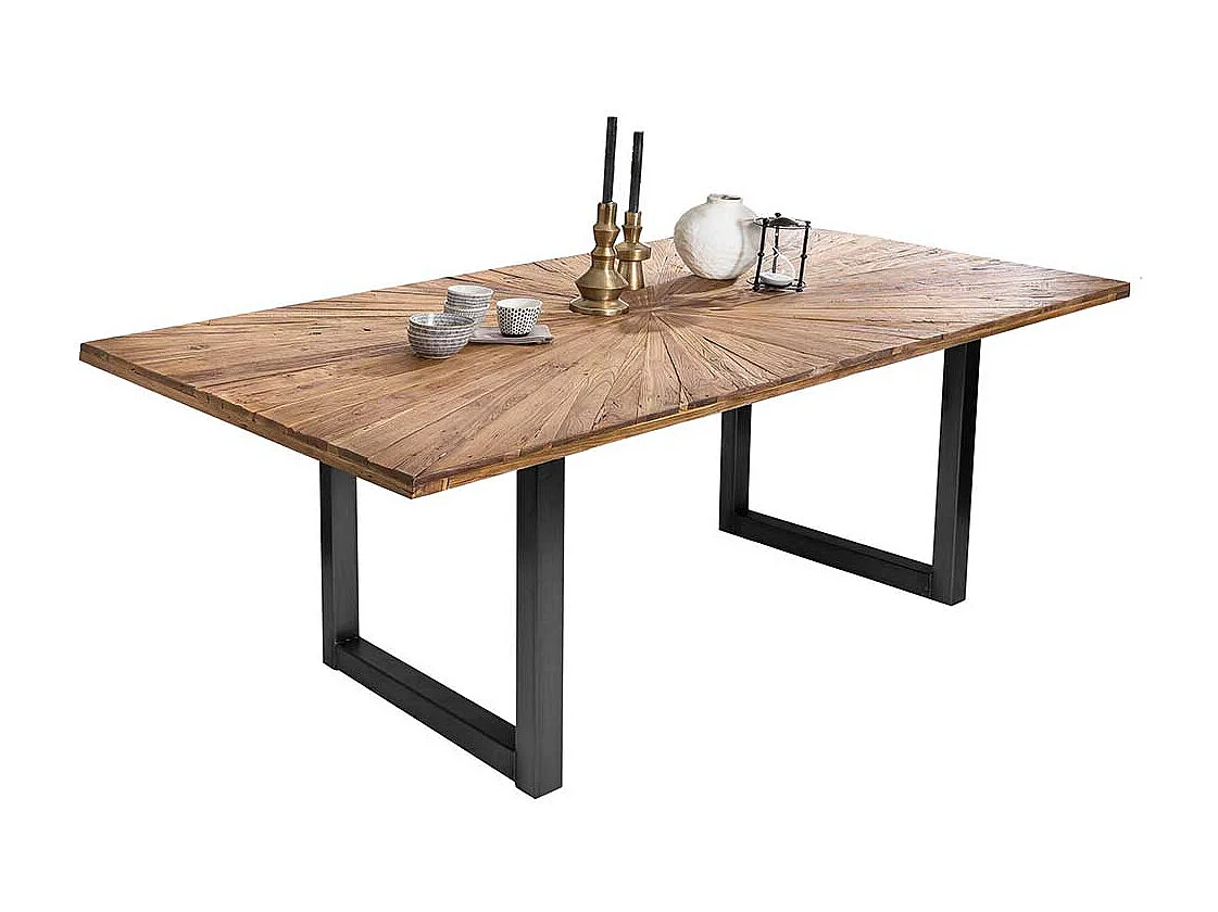 Esstisch aus Teak Recyclingholz und Stahl Industriedesign