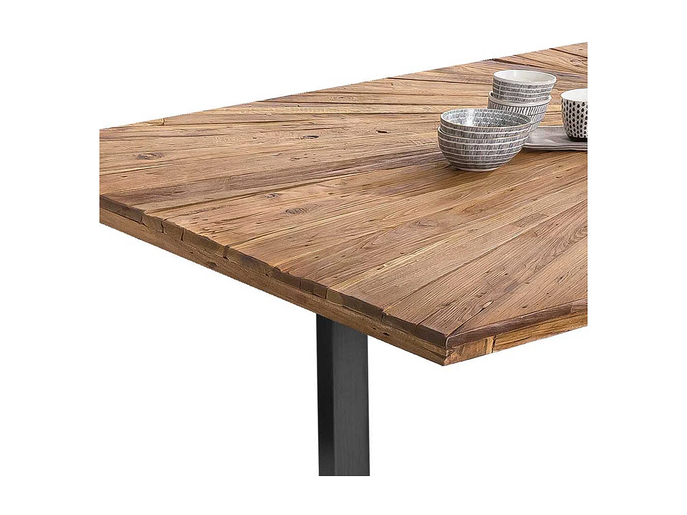 Esstisch aus Teak Recyclingholz und Stahl Industriedesign