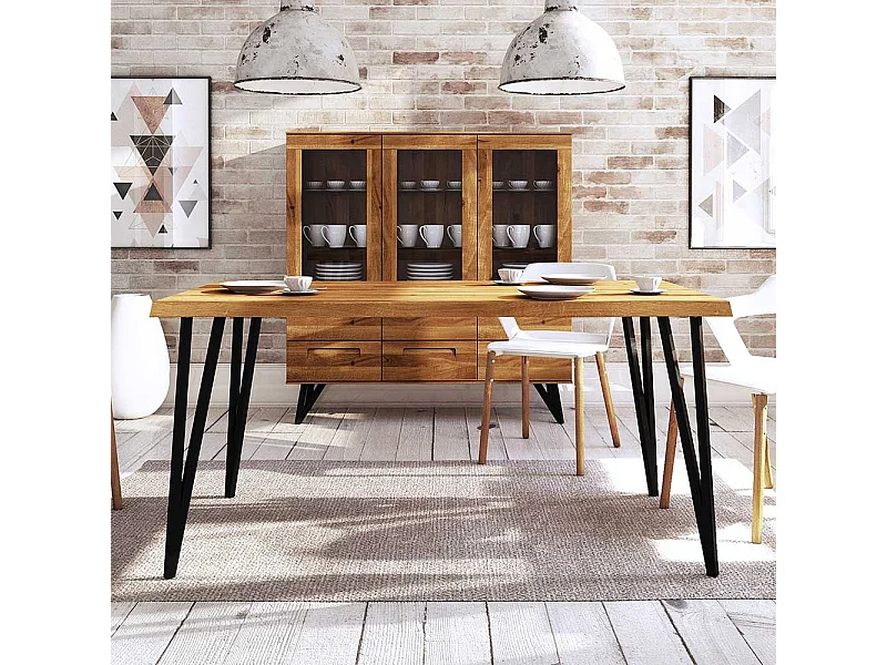 Küchentisch aus Wildeiche Massivholz und Stahl Loft Design