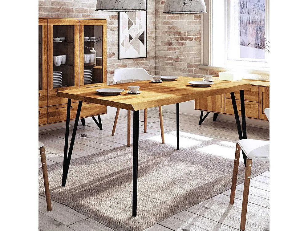Küchentisch aus Wildeiche Massivholz und Stahl Loft Design