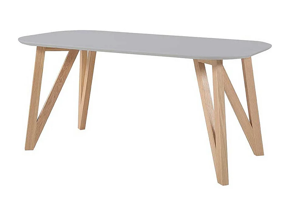 Ovaler Esszimmertisch in Grau 4-Fußgestell aus Eichenholz