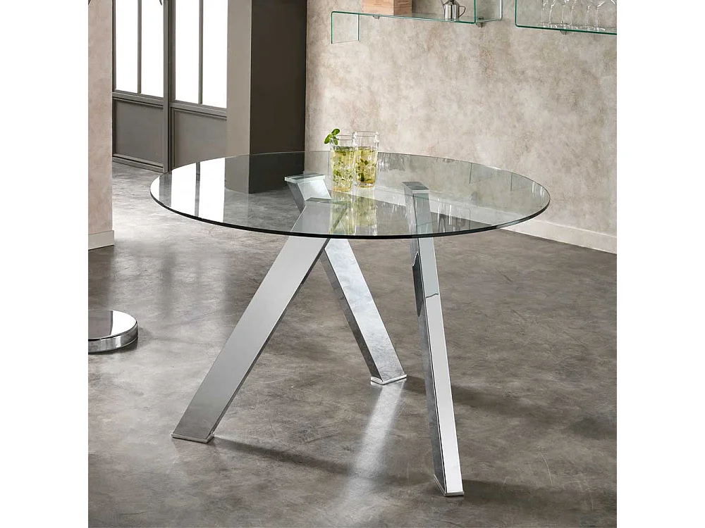 Runder Esstisch mit Glasplatte 120 cm breit