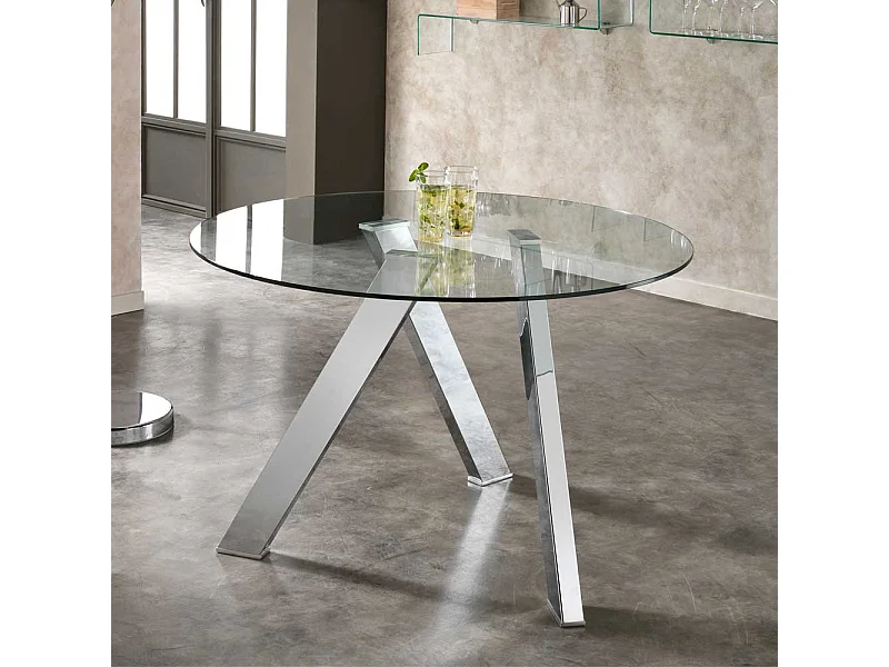 Runder Esstisch mit Glasplatte 120 cm breit