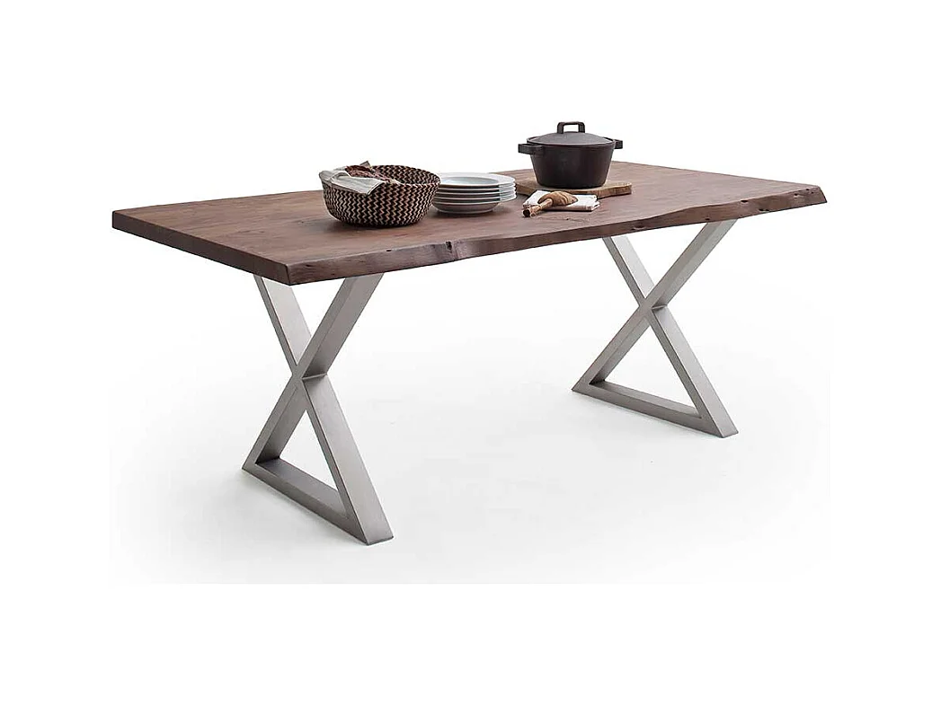 Esstisch Esszimmertisch mit X Gestell und natürlicher Baumkante