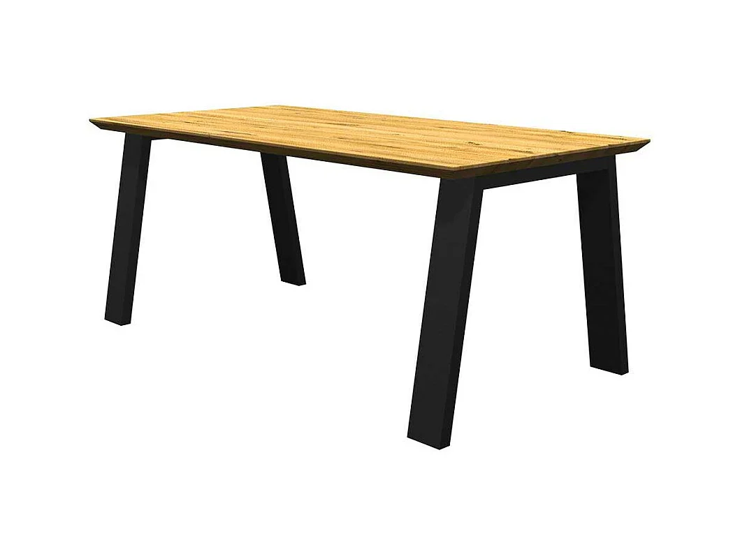 Eichentisch massiv mit Schweizer Kante Metall Vierfußgestell