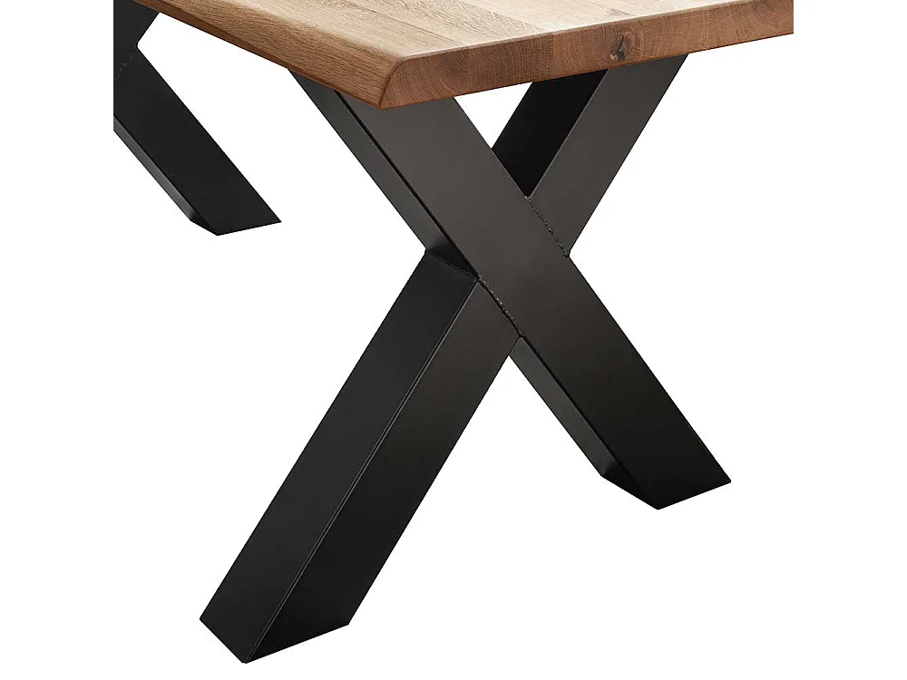 Esszimmer Tisch aus Wildeiche Massivholz und Stahl X-Fußgestell
