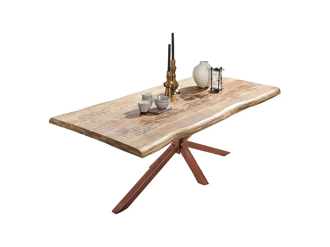 Esszimmertisch aus Mangobaum Massivholz und Eisen Baumkante
