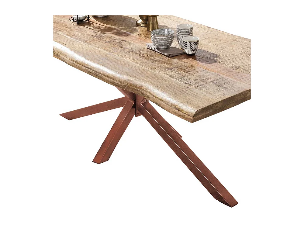 Esszimmertisch aus Mangobaum Massivholz und Eisen Baumkante