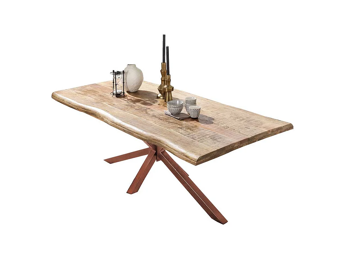 Esszimmertisch aus Mangobaum Massivholz und Eisen Baumkante