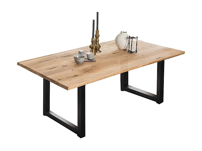 Küchentisch in Wildeiche und Schwarz Metall Bügelgestell