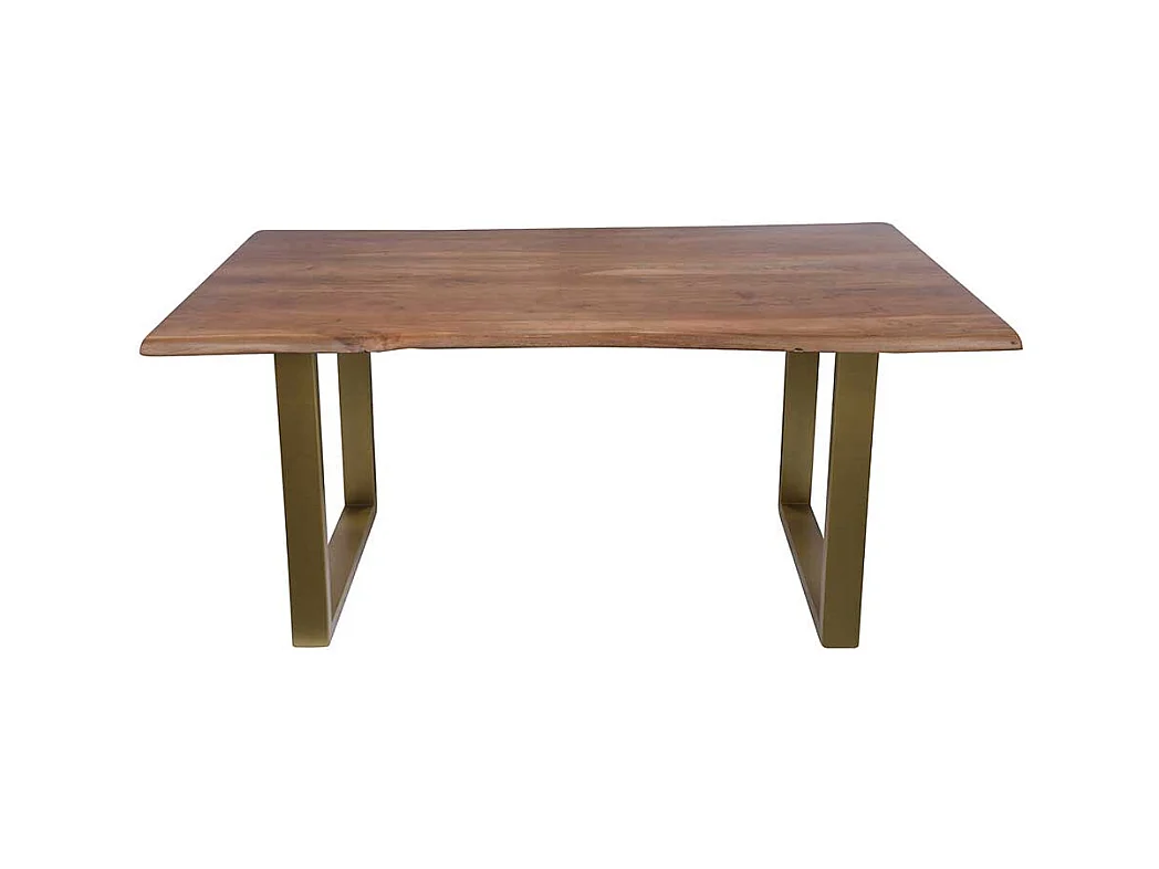 Baumkantentisch in Nussbaumfarben Akazie Massivholz und Metall in Messingfarben