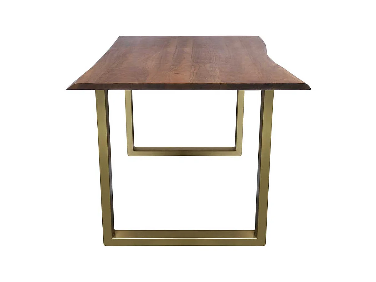 Baumkantentisch in Nussbaumfarben Akazie Massivholz und Metall in Messingfarben