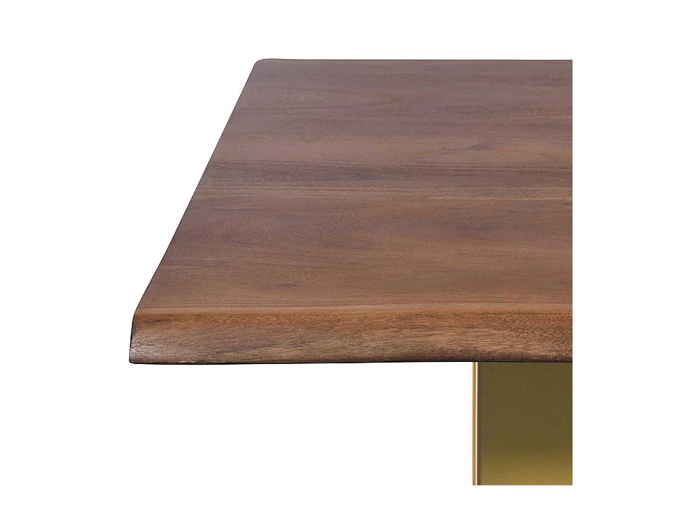 Baumkantentisch in Nussbaumfarben Akazie Massivholz und Metall in Messingfarben