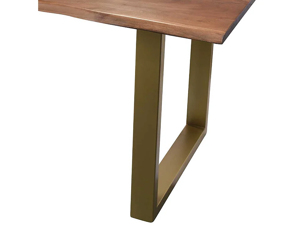 Baumkantentisch in Nussbaumfarben Akazie Massivholz und Metall in Messingfarben