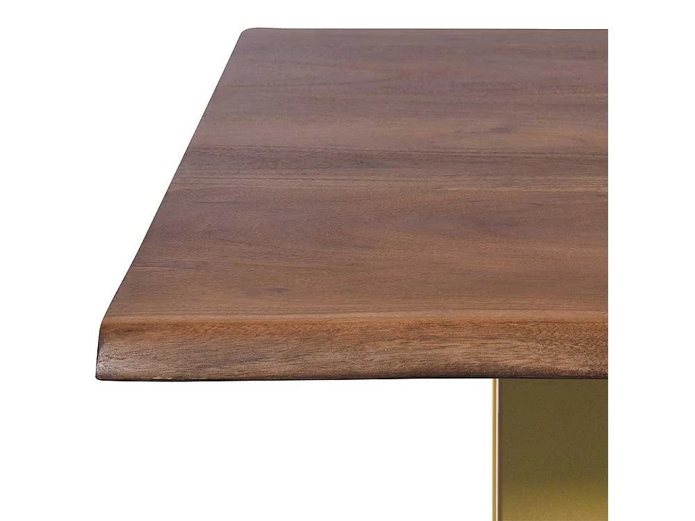 Baumkantentisch in Nussbaumfarben Akazie Massivholz und Metall in Messingfarben