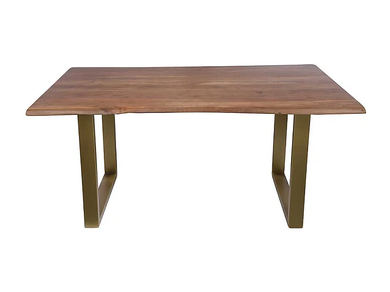 Baumkantentisch in Nussbaumfarben Akazie Massivholz und Metall in Messingfarben