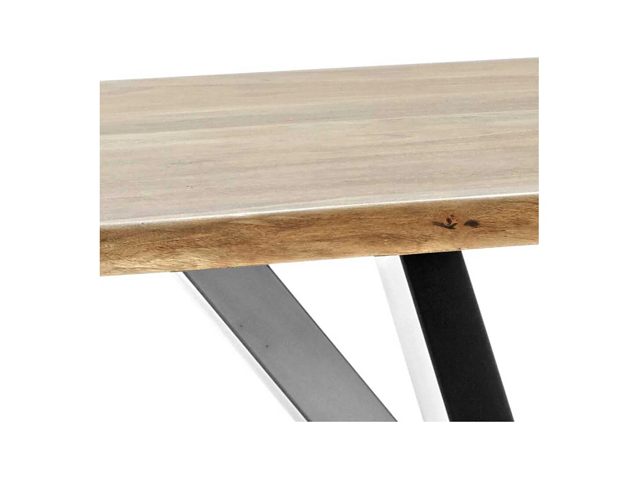 Esszimmertisch mit Akazie Massivholzplatte Spider Gestell in Altsilberfarben