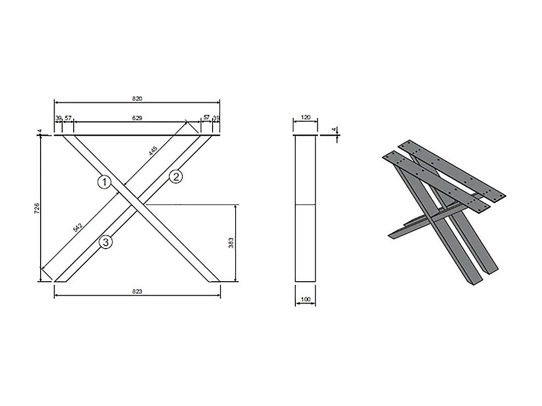 Esstisch massiv Eiche mit Schweizer Kante X Gestell aus Metall
