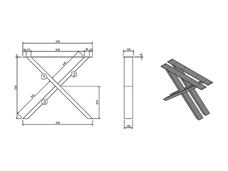 Esstisch massiv Eiche mit Schweizer Kante X Gestell aus Metall